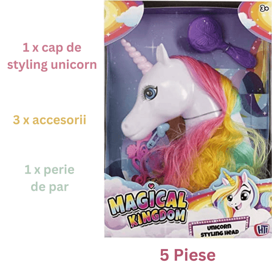 Cap Unicorn Pentru Coafat, Par Curcubeu, 20 cm, Multicolor, Accesorii