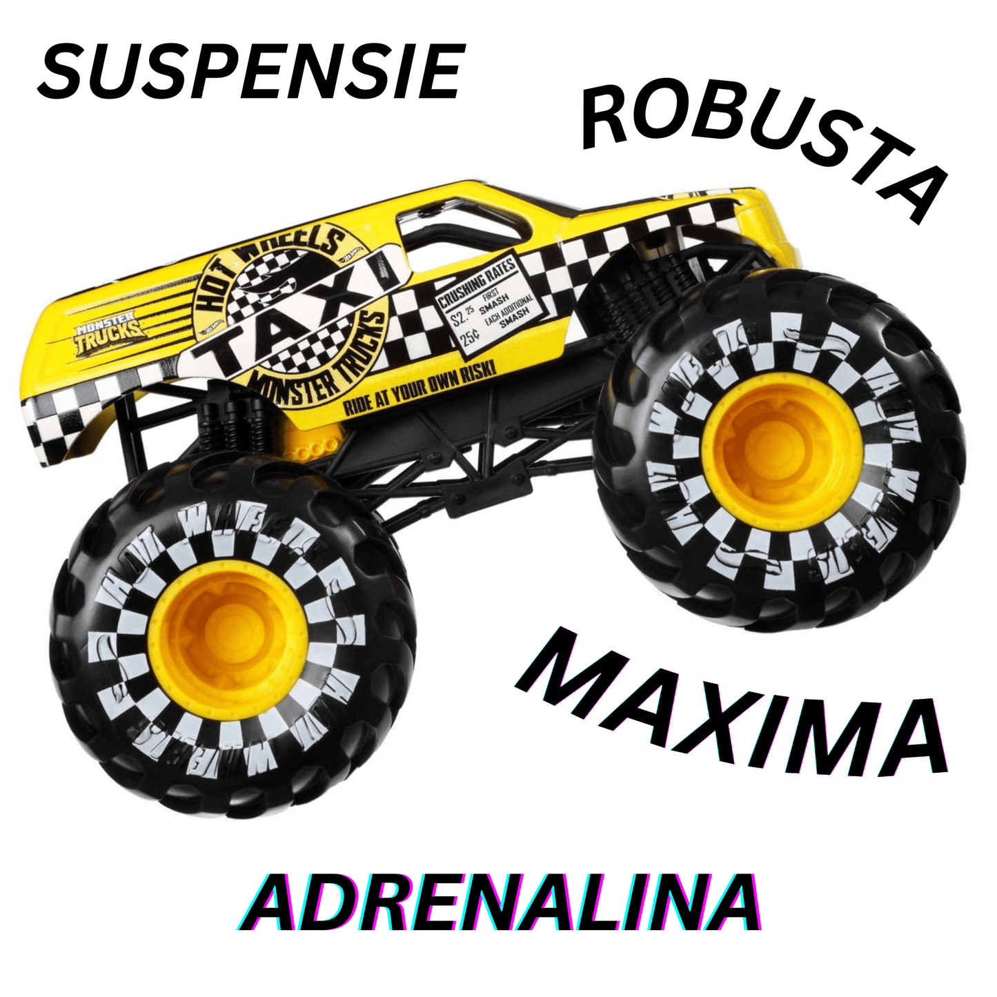 Masinuta Copii +3 Ani Hot Wheels, Monster Trucks, Taxi, 19 x 14 x 12cm